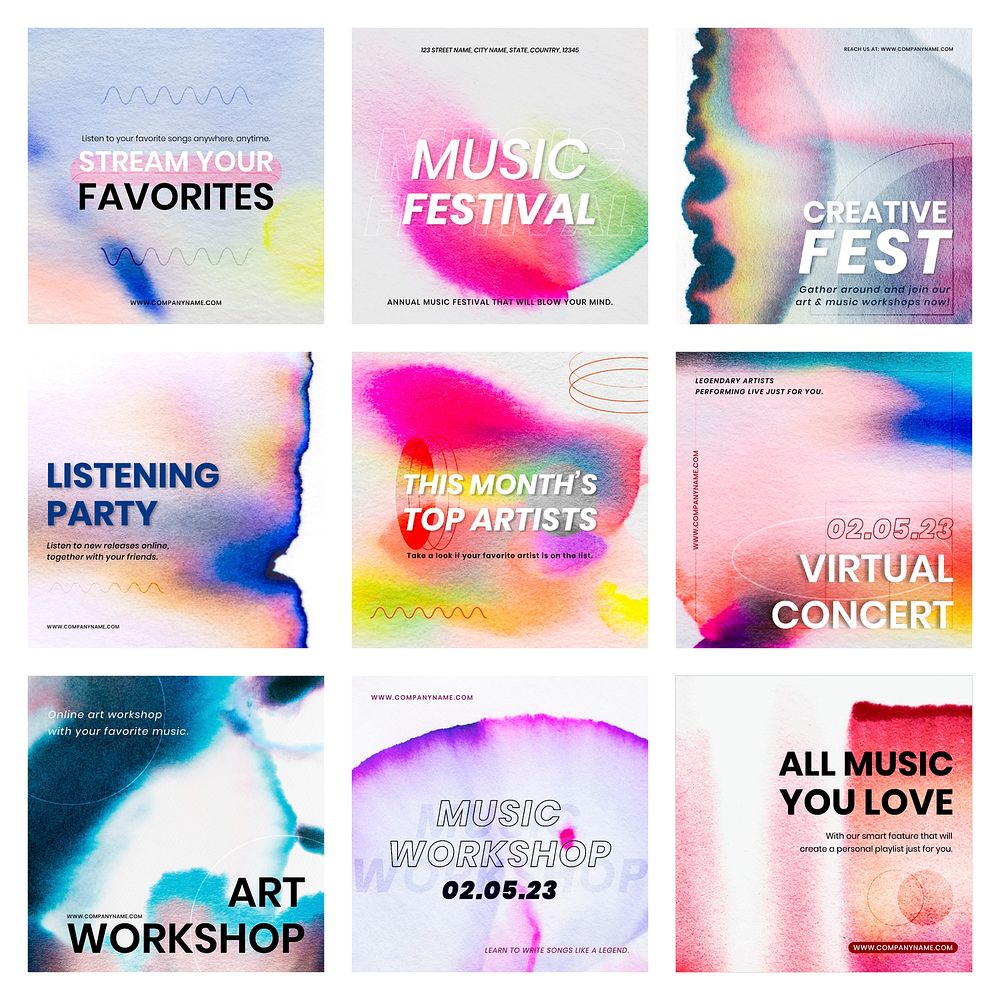 Chromatography colorful music template vector event social media ad collection