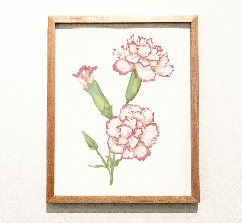 Framed painting of flowers on a wall