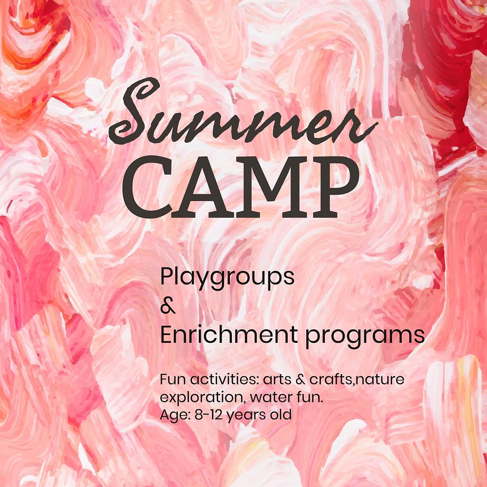 Acrylic paint camp template psd pink aesthetic creative art social media post