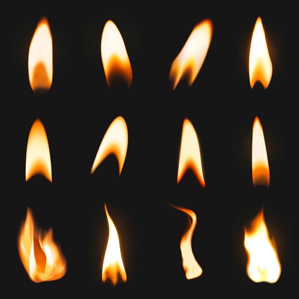 Burning flame sticker, realistic fire image psd set