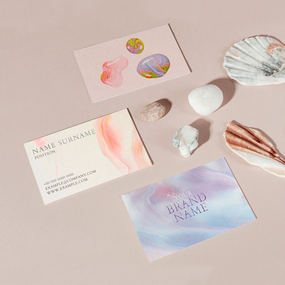 Feminine business cards mockup psd handmade experimental art