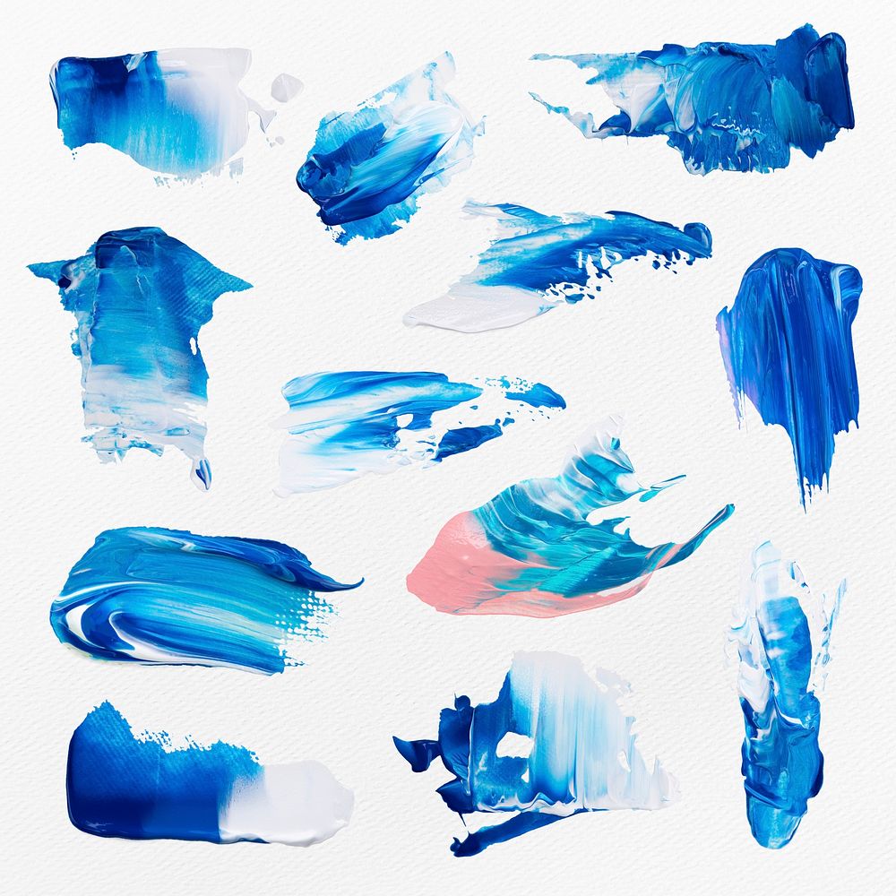 Blue paint smudge textured psd brush stroke creative art graphic set