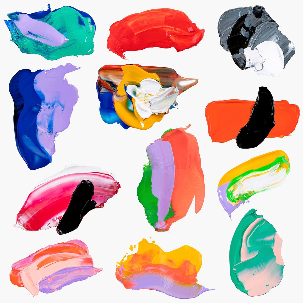 Smear paint vector set, textured mixed colors