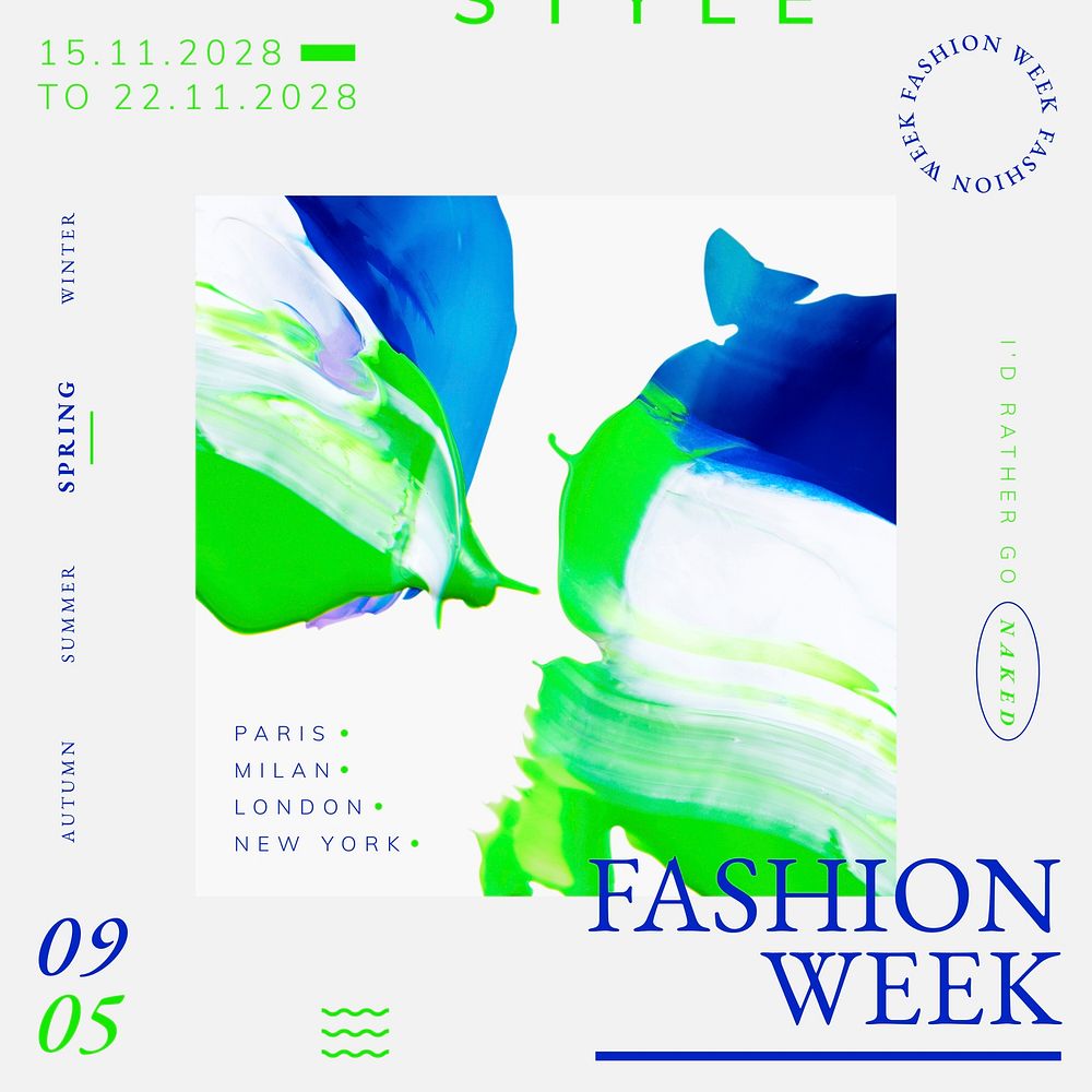 Abstract template vector, fashion week ad for social media post