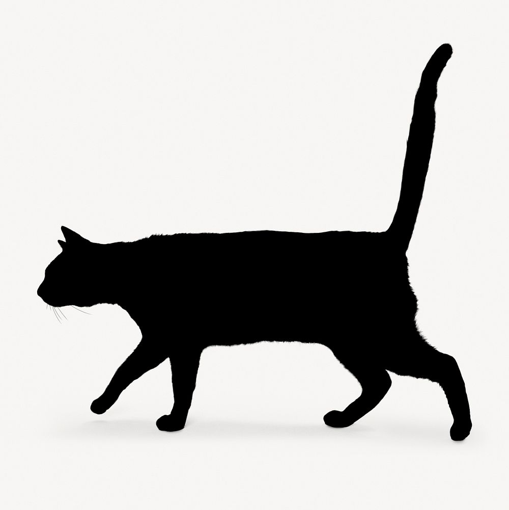 Cat silhouette sticker, animal collage element psd