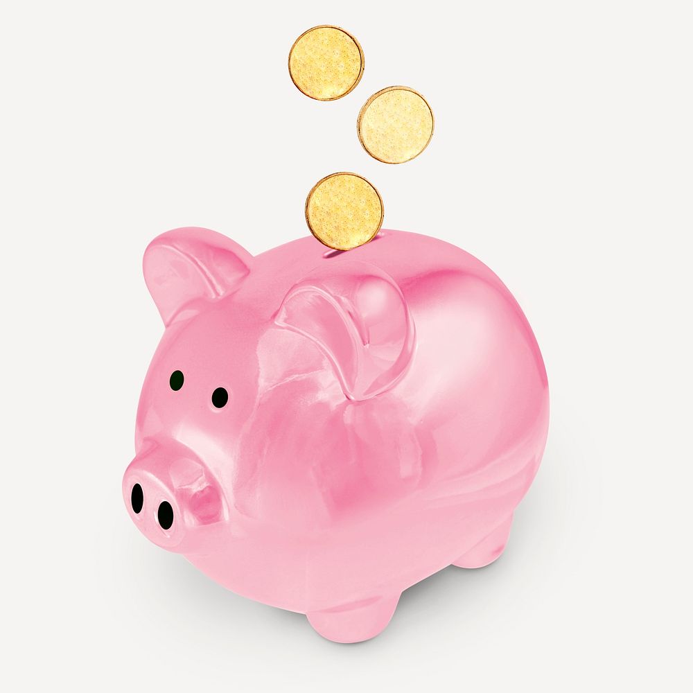 Piggy bank sticker, finance collage element psd