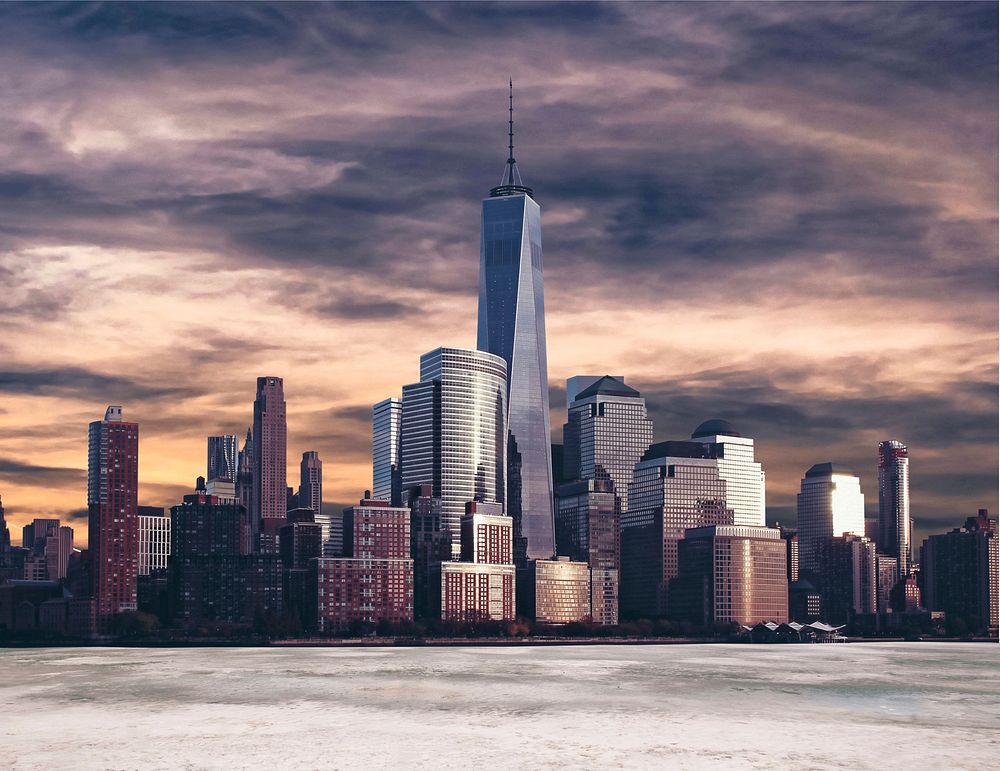Free New York City sunset skyline image, public domain urban CC0 photo.