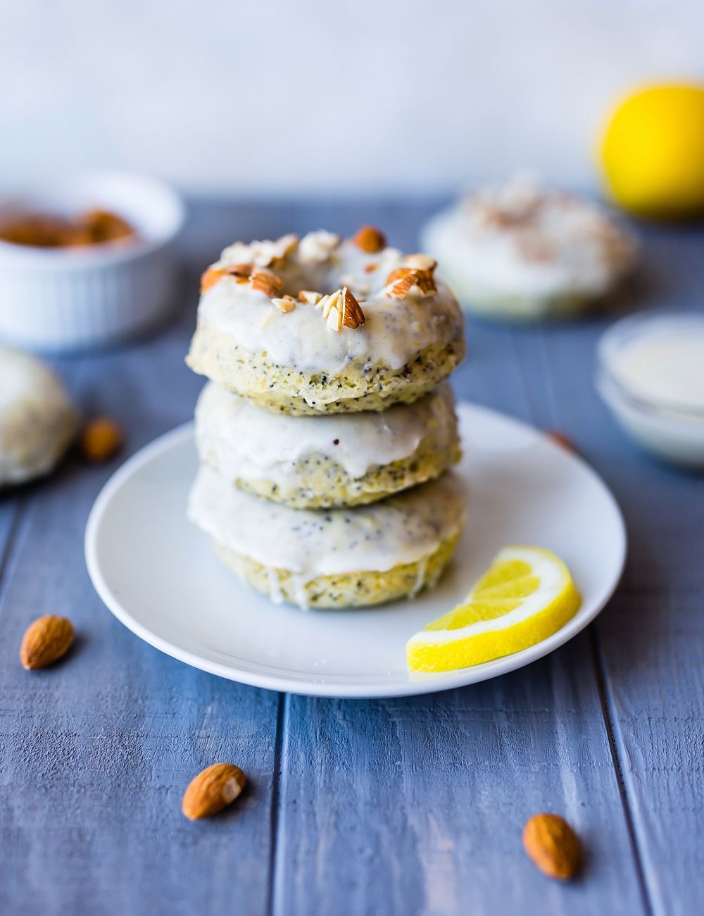 Free stacked lemon donut image, public domain dessert CC0 photo.