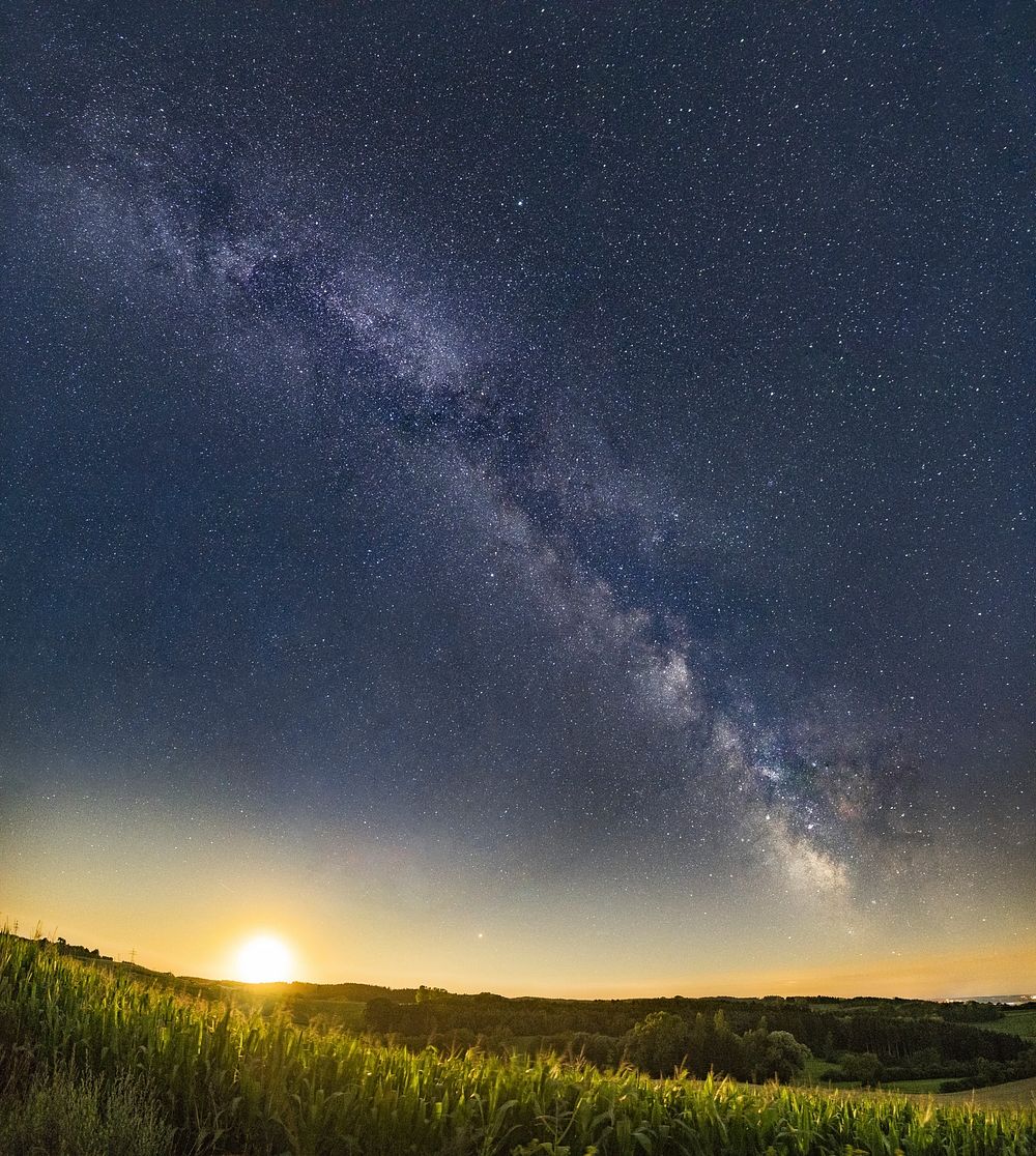 Galaxy starry night sky countryside, free public domain CC0 photo.