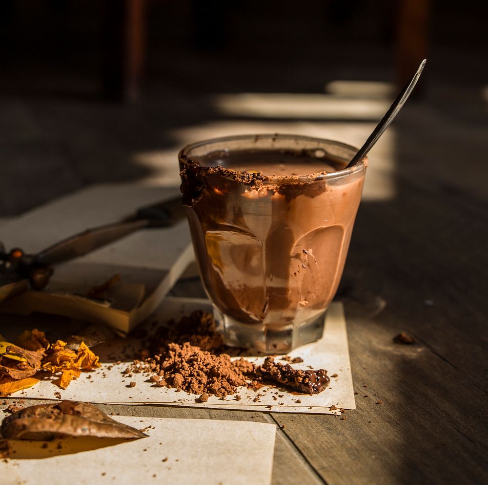 Free chocolate drink in a glass image, public domain food CC0 photo.