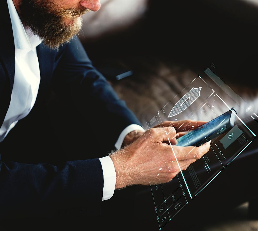 Businessman logging in to his phone