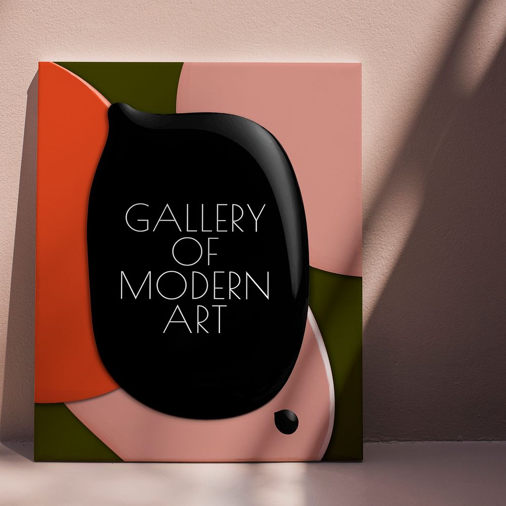Modern canvas frame mockup psd with modern color paint drop art photo on the wall