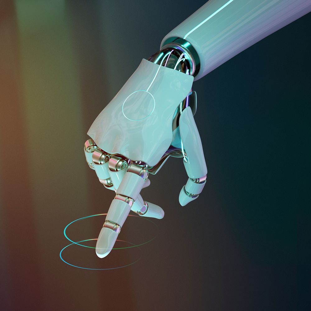 Cyborg hand finger moving, artificial intelligence dexterous robot