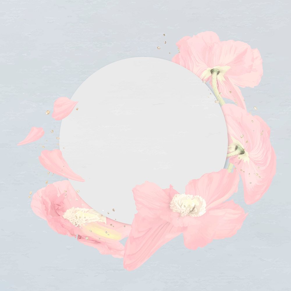 Flower frame vector, pink poppy abstract art