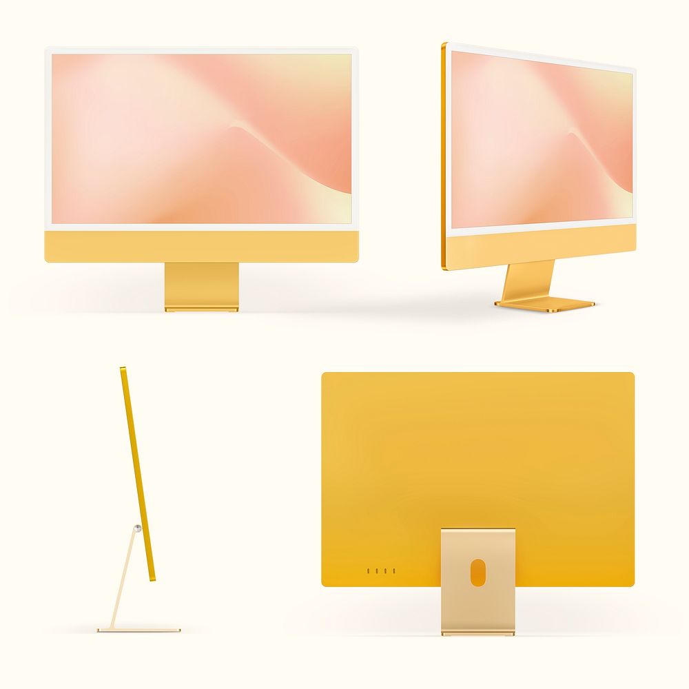 Computer desktop screen mockup psd yellow digital device minimal style set