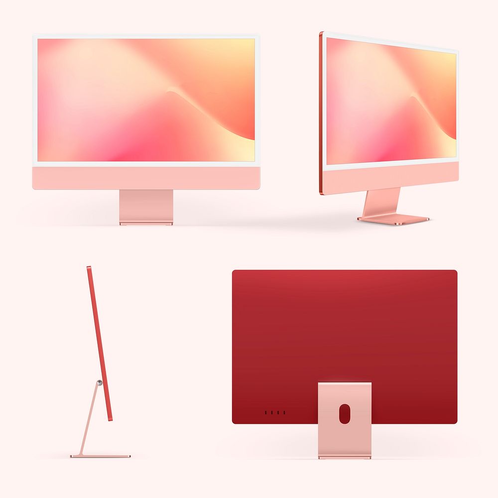 Computer desktop screen mockup psd pink digital device minimal style set