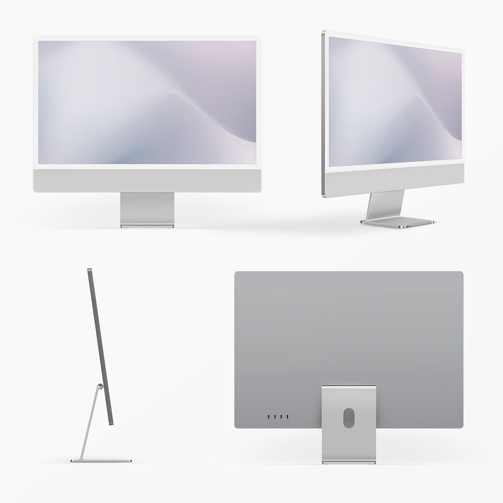 Computer desktop screen mockup psd gray digital device minimal style set