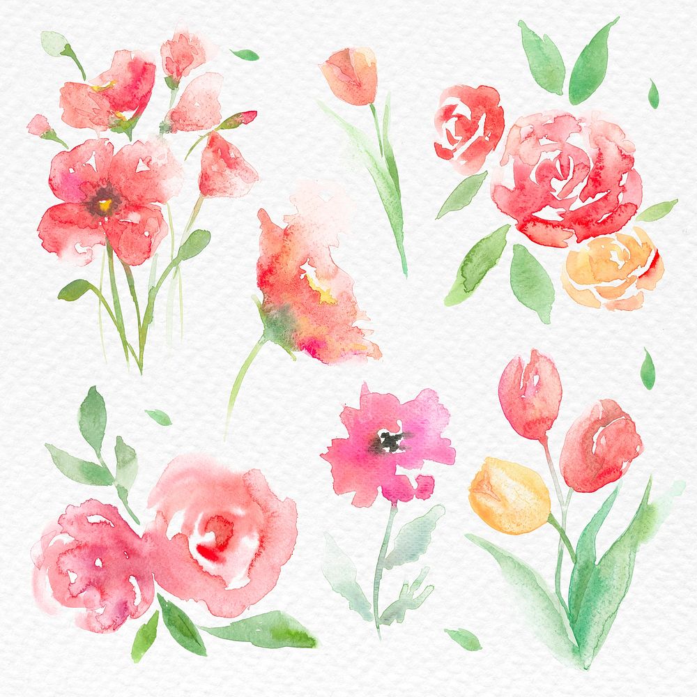 Season flowers set watercolor psd pink seasonal graphic