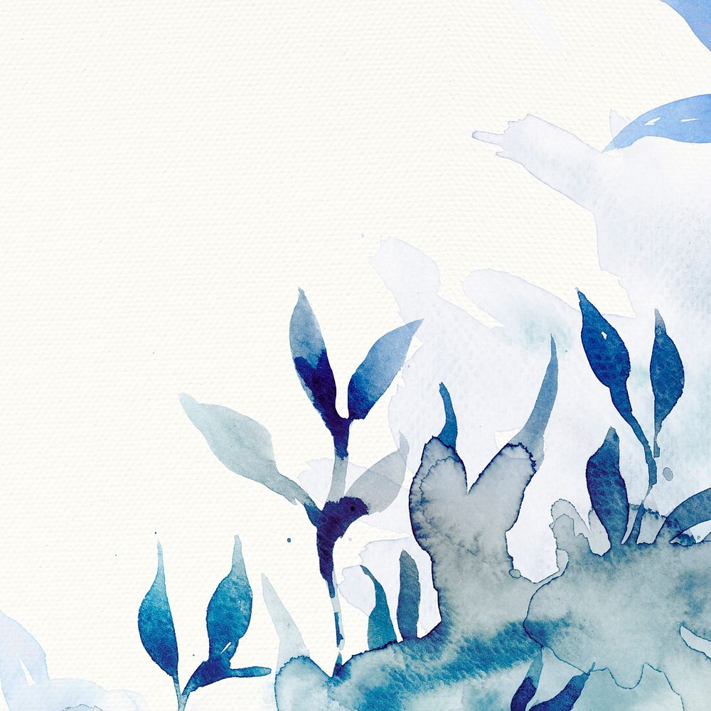 Blue watercolor leaf background aesthetic winter season