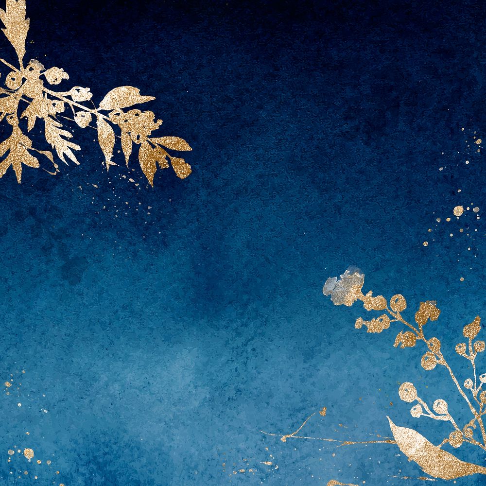 Winter floral border background vector in blue with leaf watercolor illustration