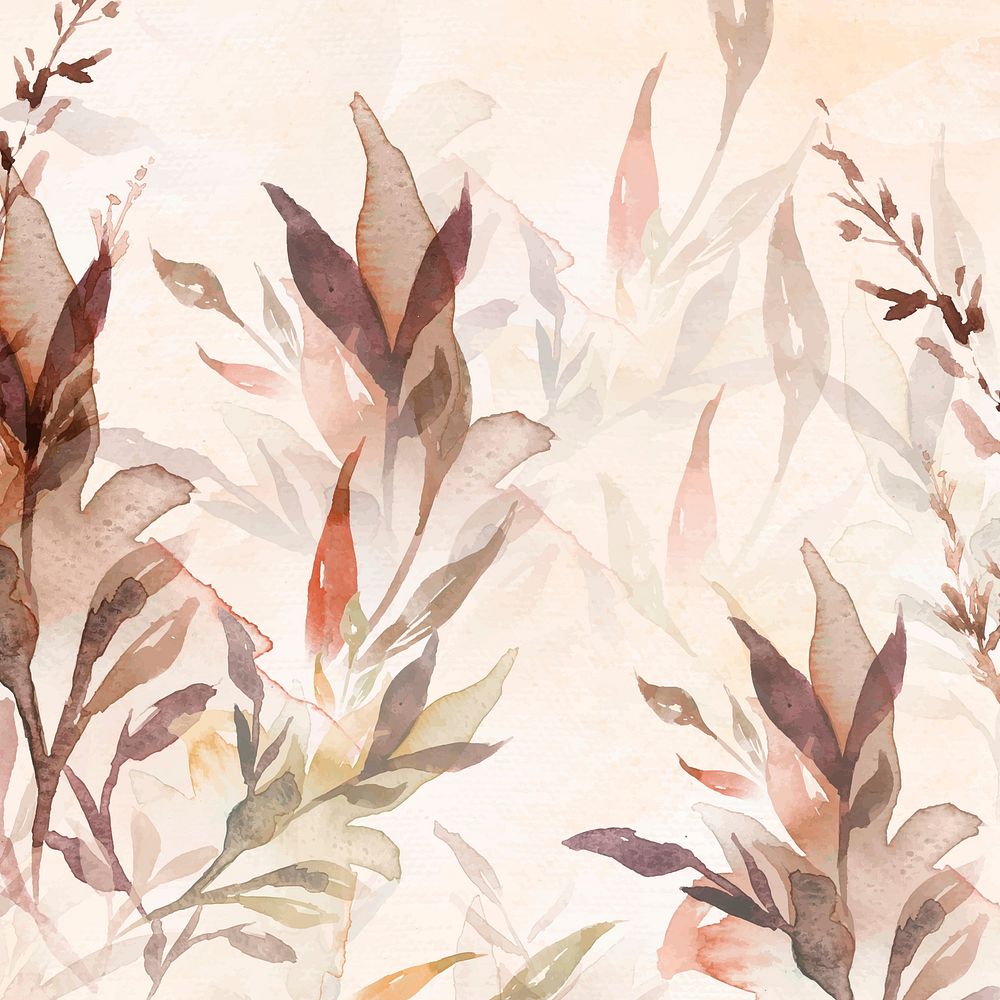 Autumn floral watercolor background vector in brown with leaf illustration