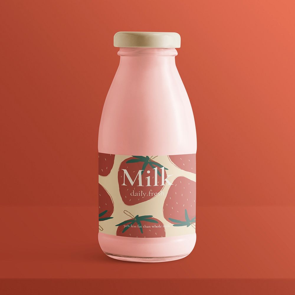 Glass milk bottle with label product packaging