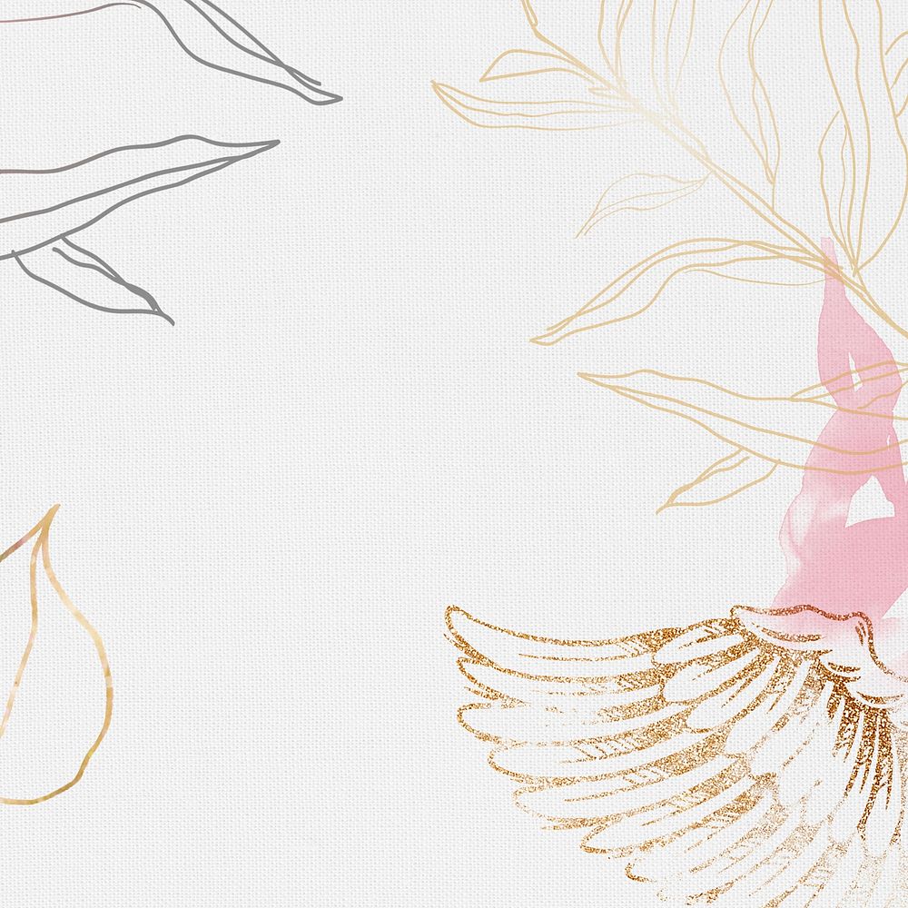 Angel wing wedding background, gold border design psd