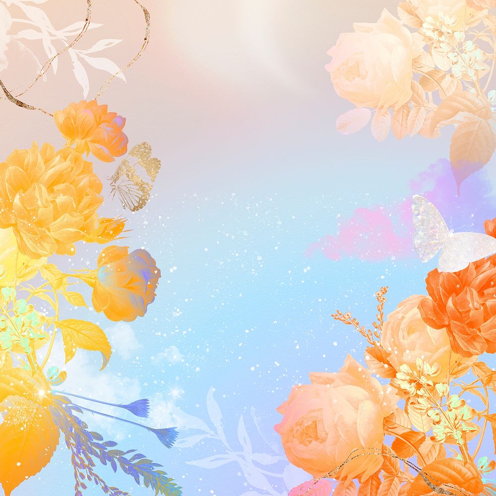 Flower wedding background, aesthetic border design psd, remixed from vintage public domain images