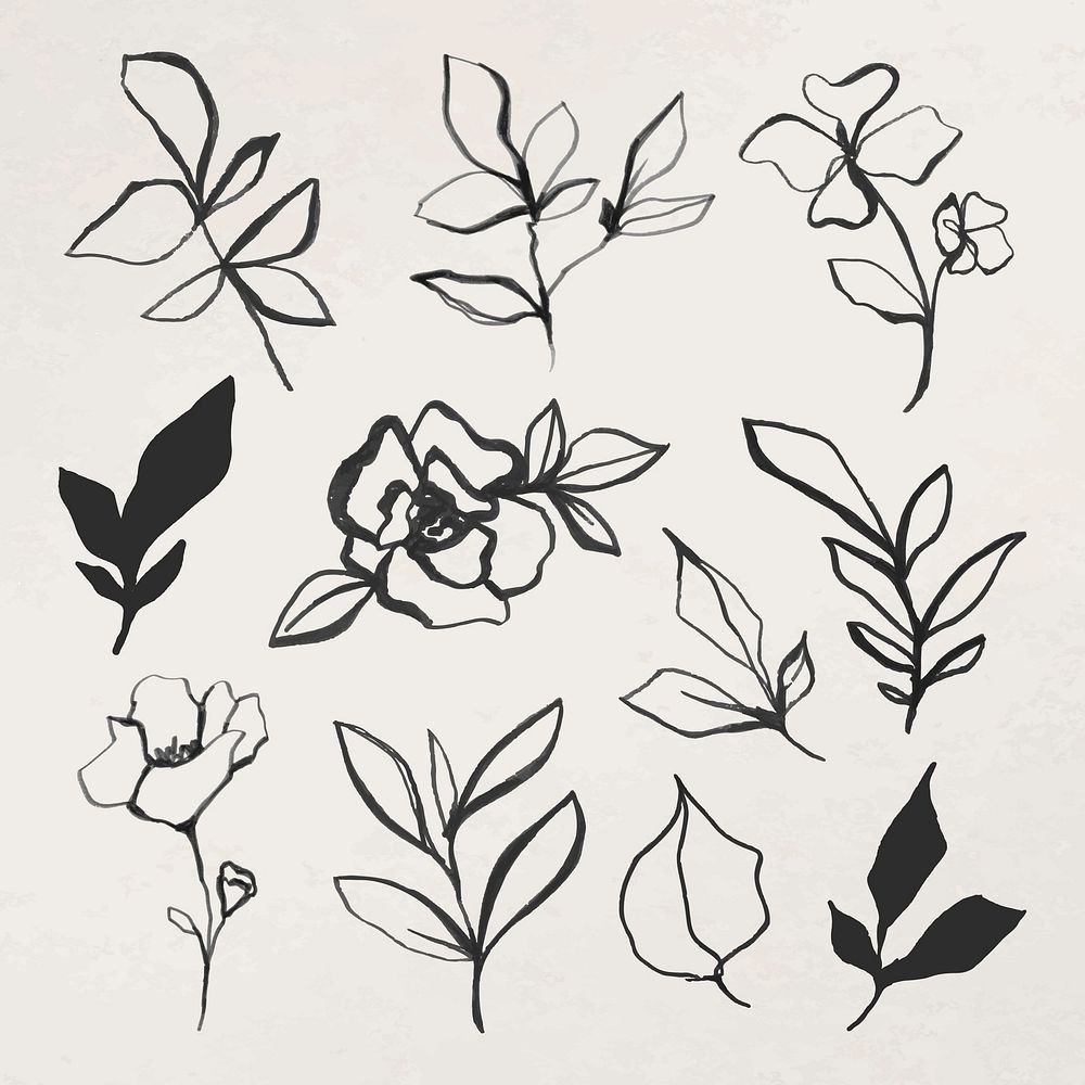 Flower doodle illustration vector set, remixed from vintage public domain images