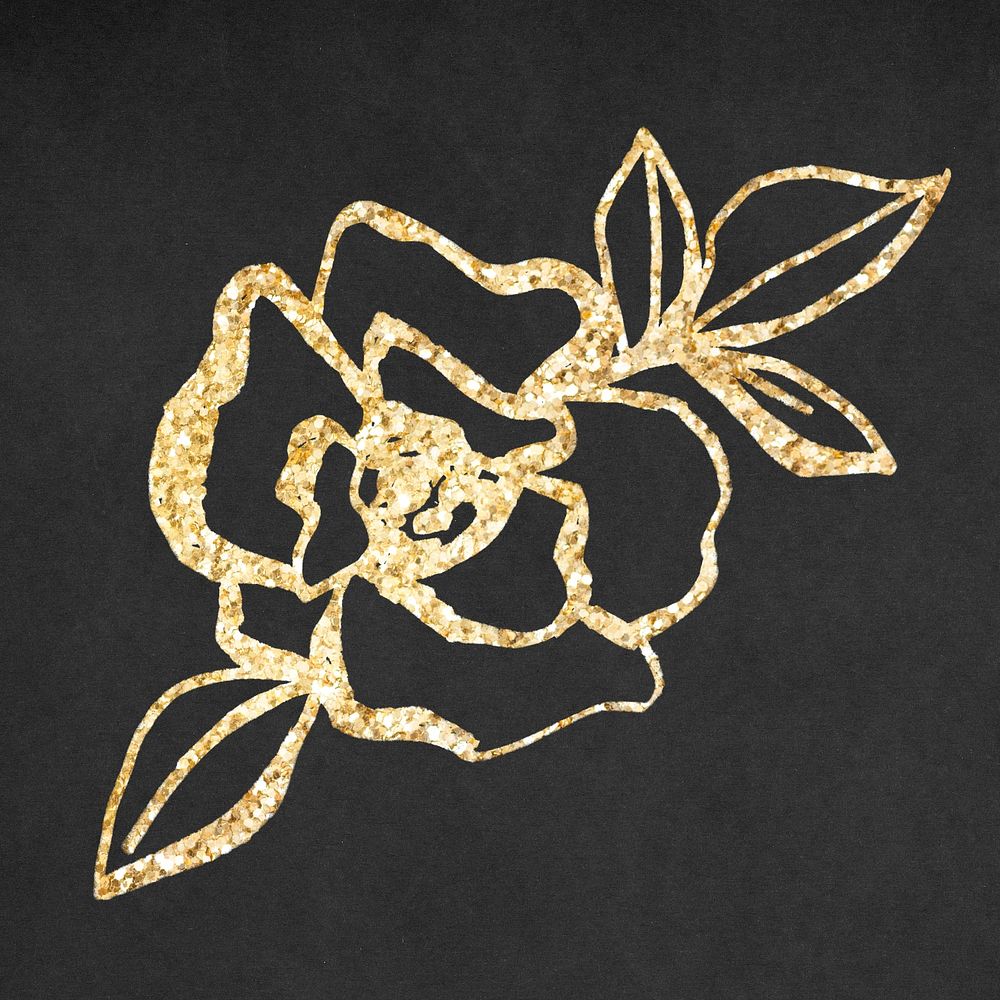 Flower gold doodle illustration psd, remixed from vintage public domain images