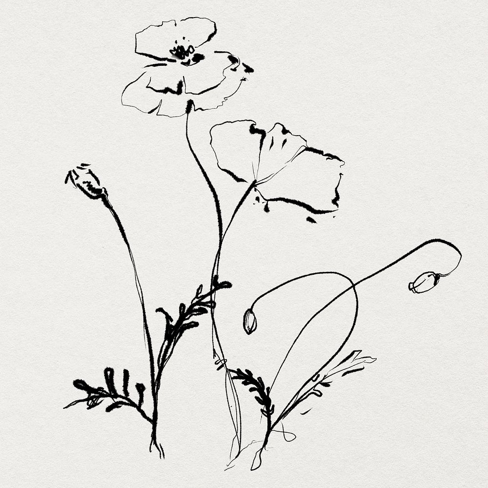Flower doodle illustration psd, remixed from vintage public domain images