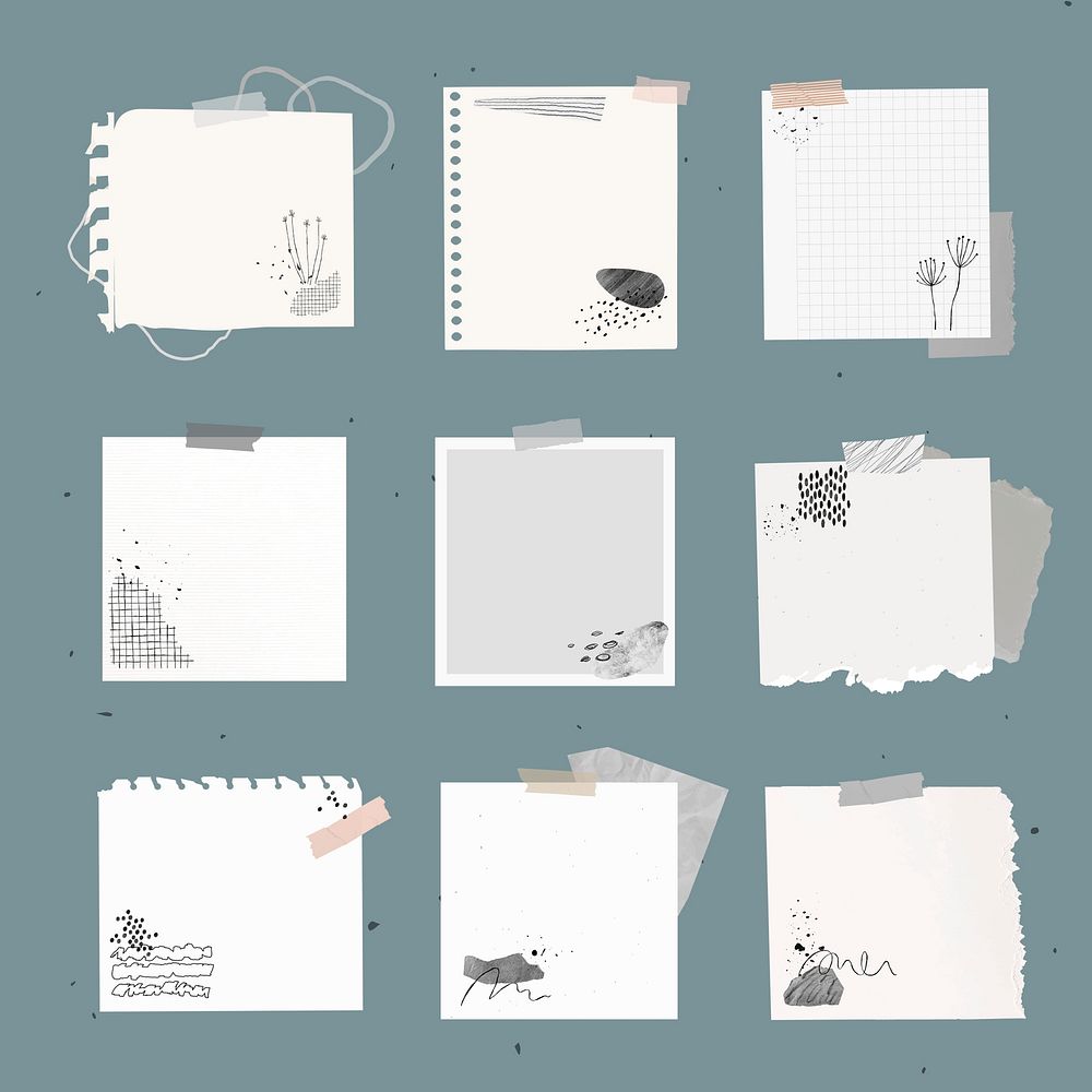 Digital note psd element set with memphis drawing