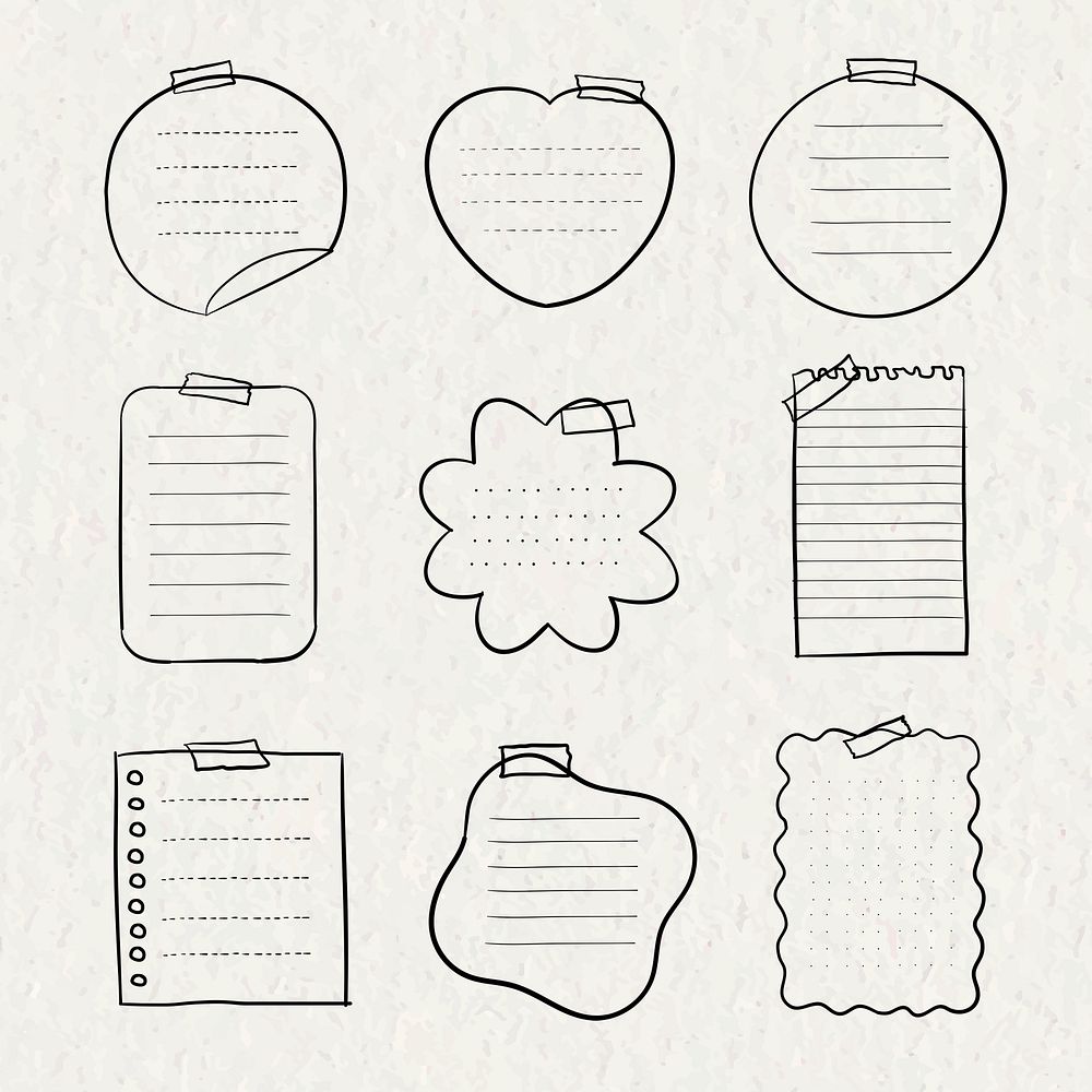 Sticky note psd set in hand drawn style