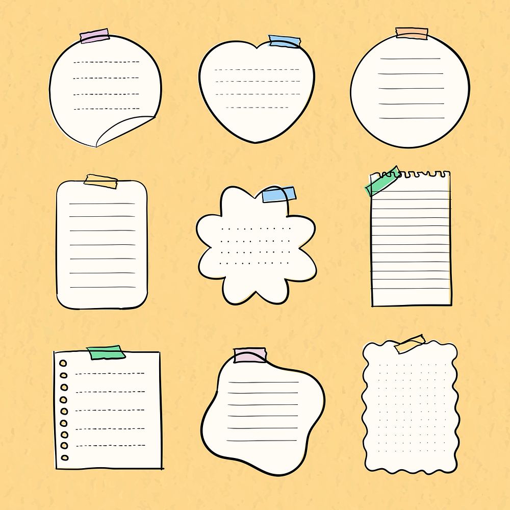 Sticky note psd pastel set in hand drawn style