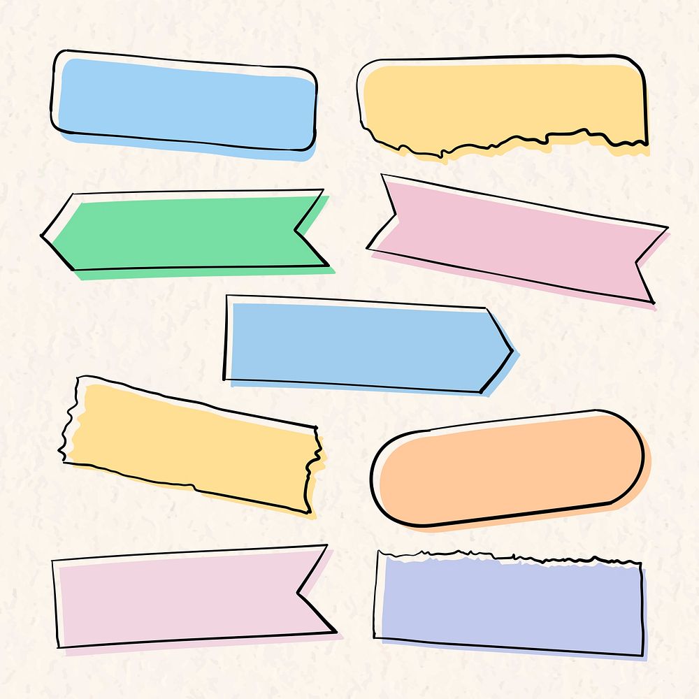 Washi tape psd pastel set in hand drawn style