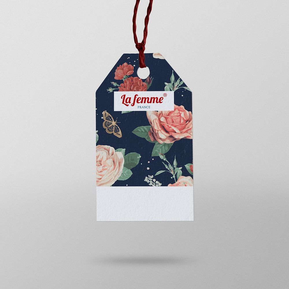 Clothing tag mockup, flower realistic blank design psd