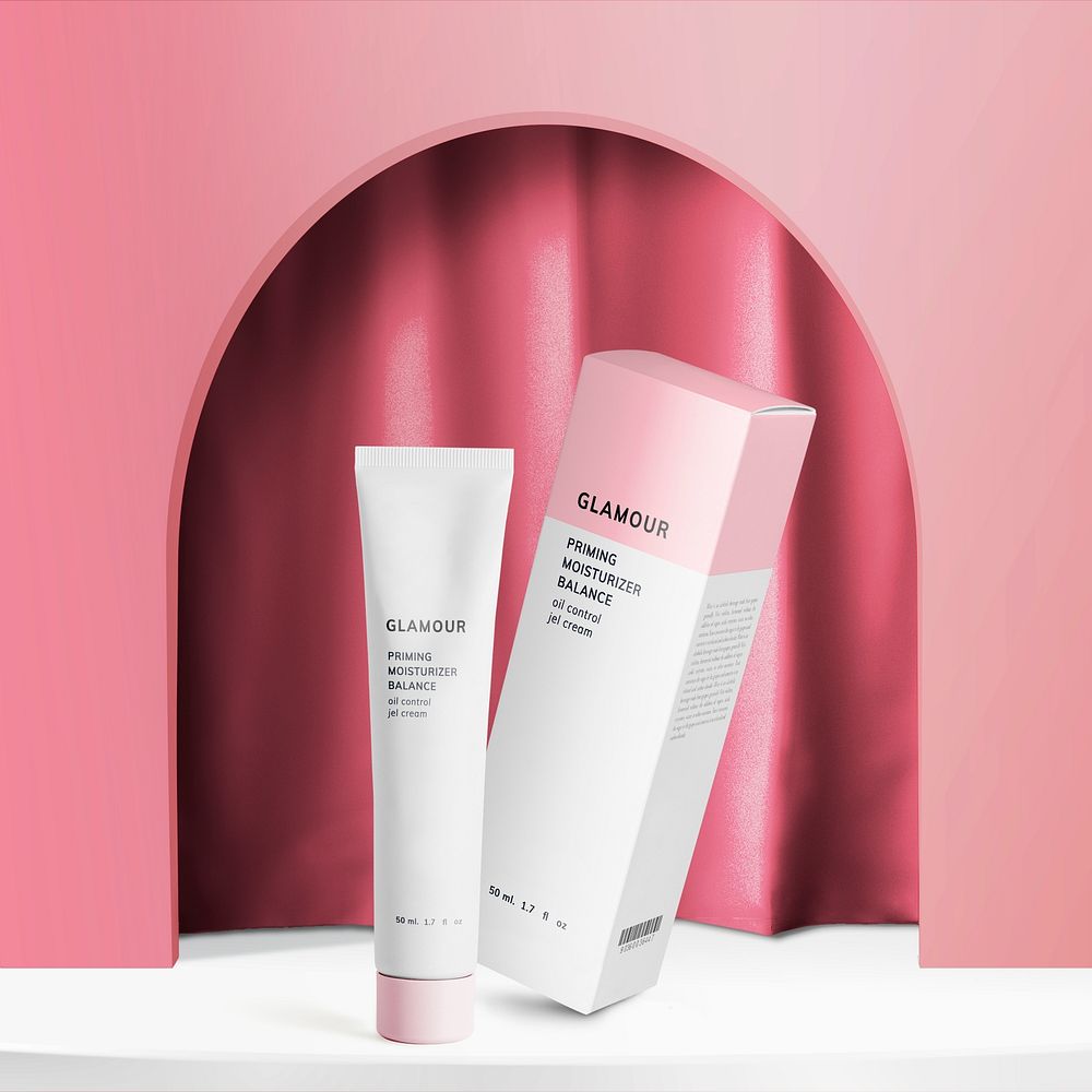 Cosmetic tube mockup, pink psd product packaging design