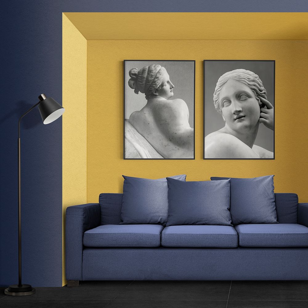 Photo frame mockup, modern classic living room design psd