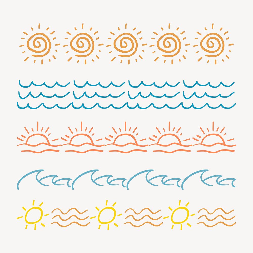 Doodle pattern brush illustration vector summer seamless set