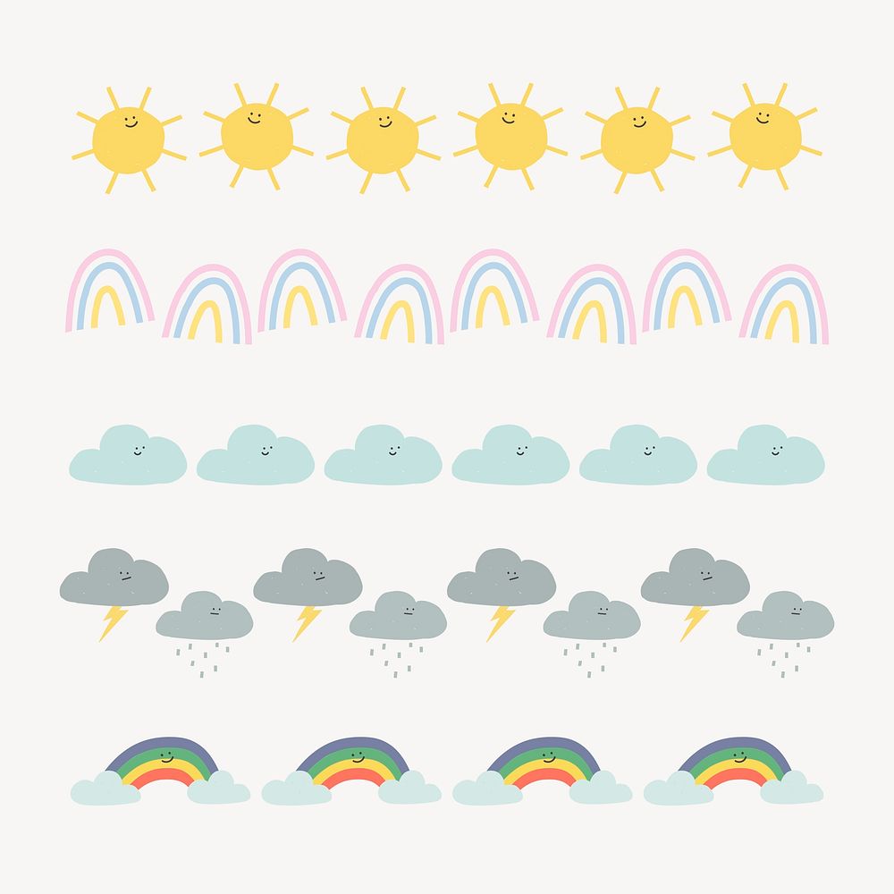 Doodle pattern brush illustrator vector weather seamless set