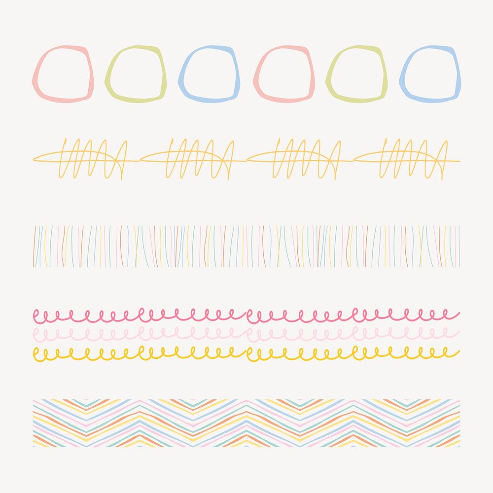Doodle pattern brush illustrator vector pastel seamless set