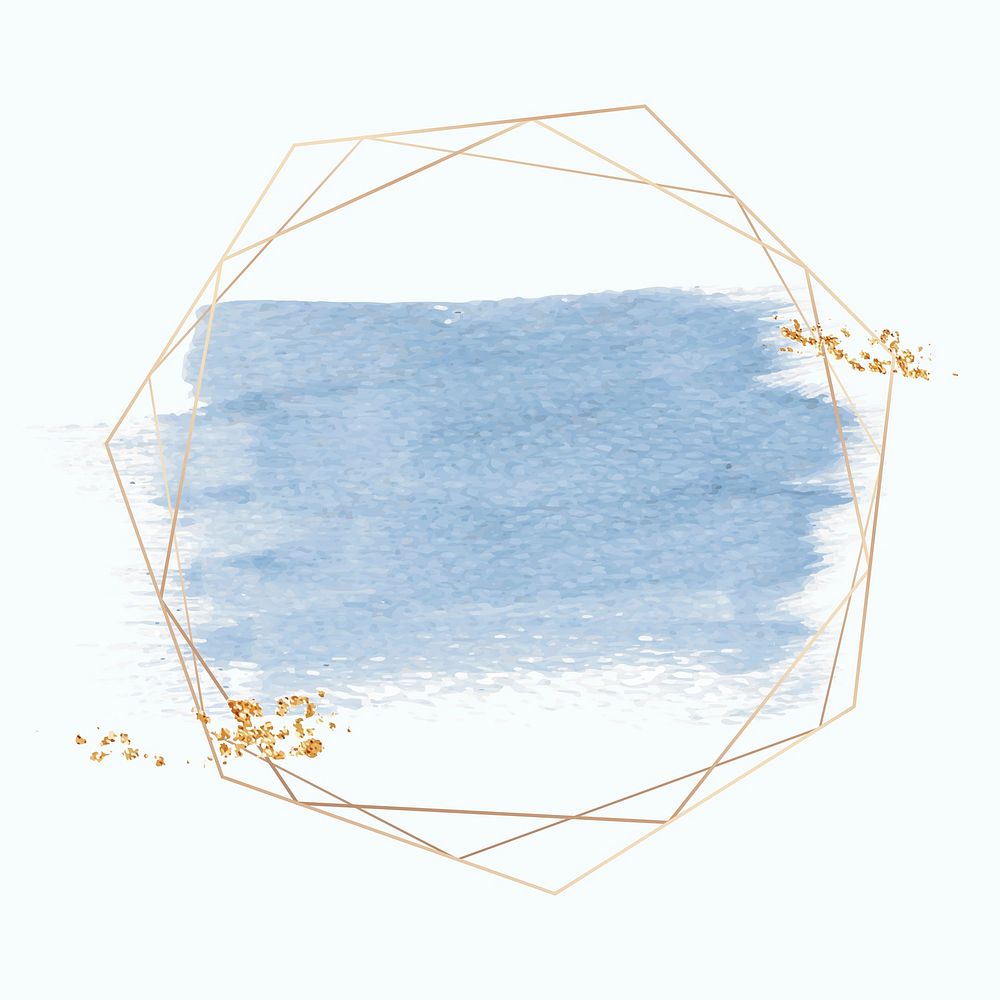 Gold geometric frame on a blue brushstroke background vector