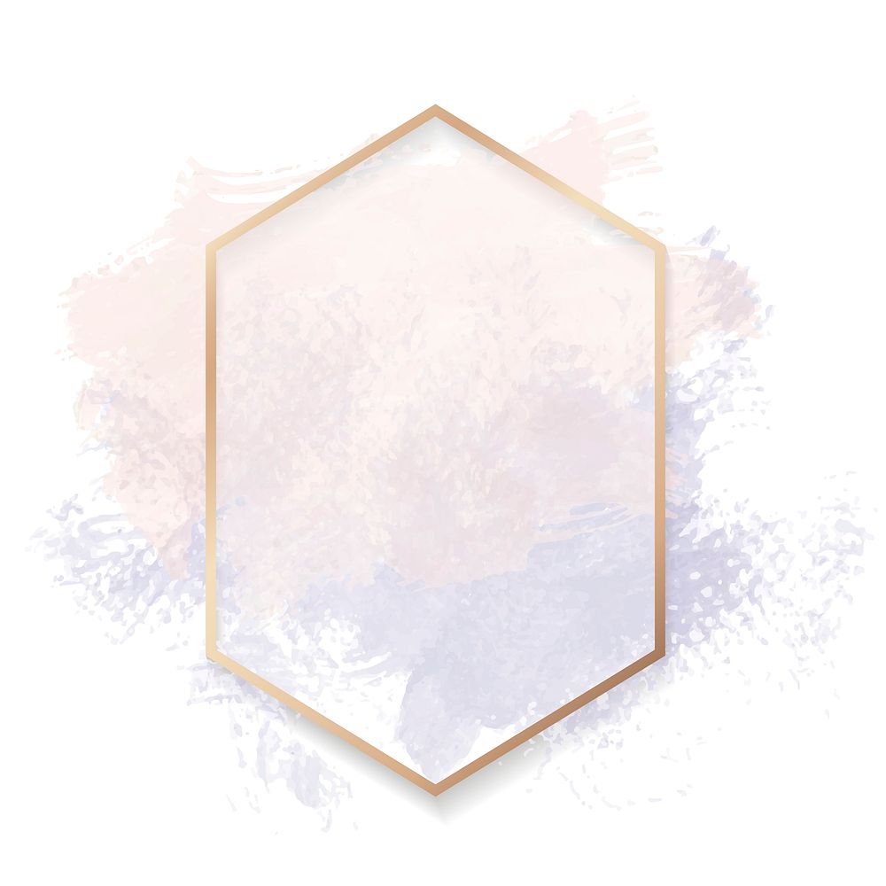Gold hexagon frame on a pastel pink and purple background illustration