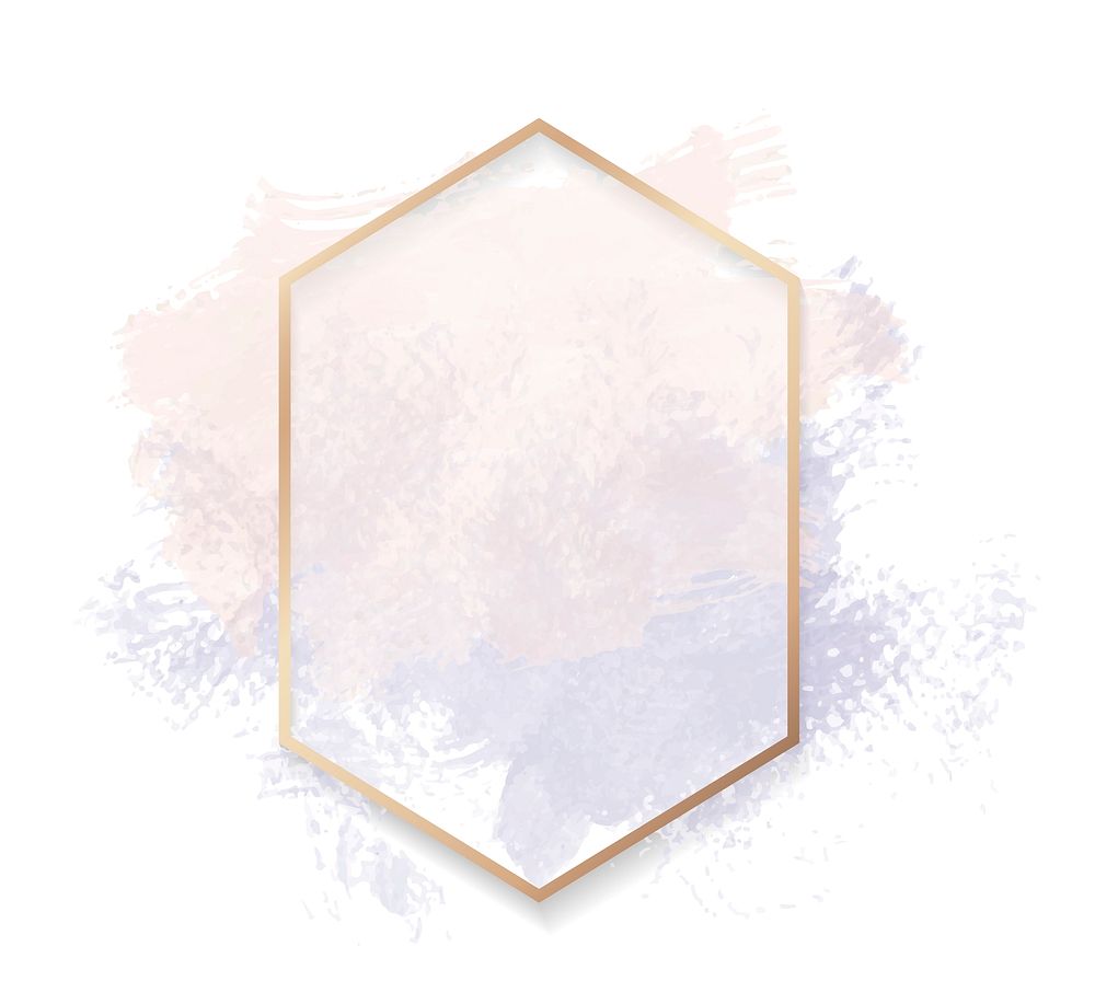 Gold hexagon frame on a pastel pink and purple background