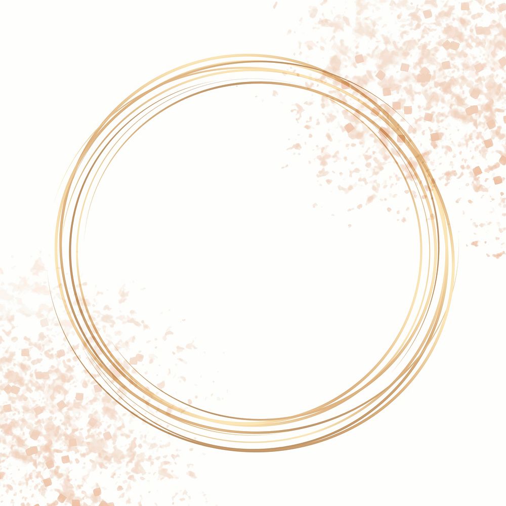 Gold circle frame on a pastel pink confetti background vector