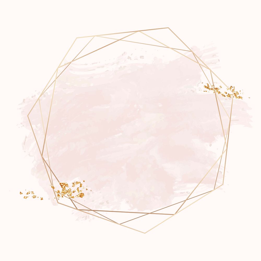 Gold geometric frame on a pink brushstroke background vector