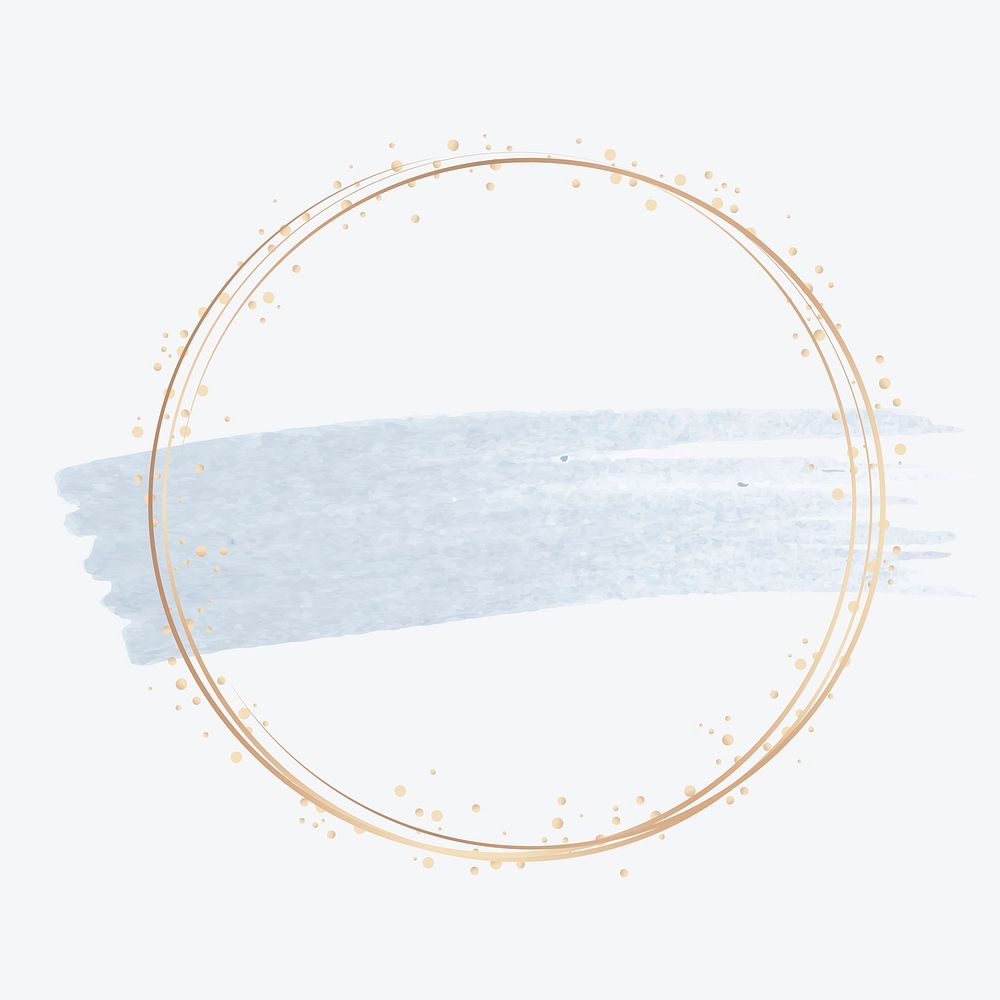 Gold circle frame on a pastel blue brushstroke background vector