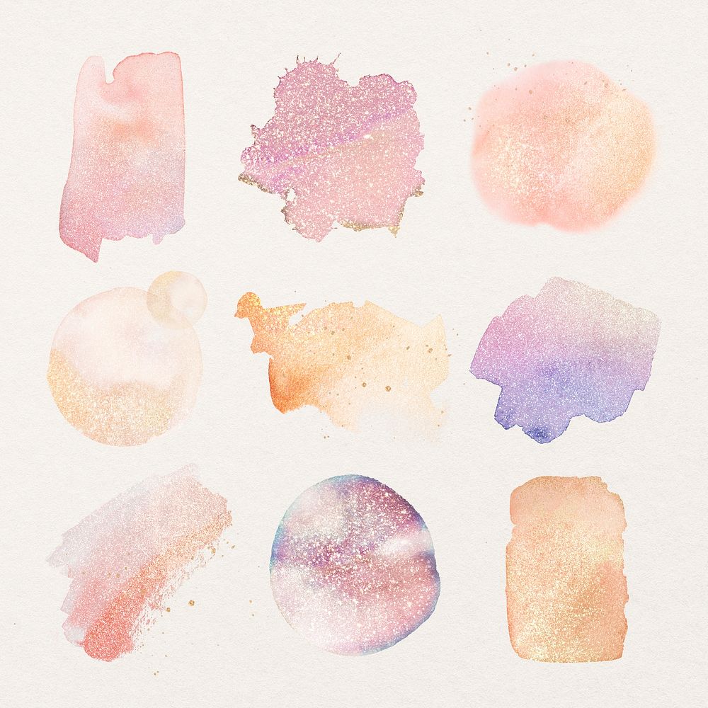 Aesthetic watercolor graphic stickers, pink psd design
