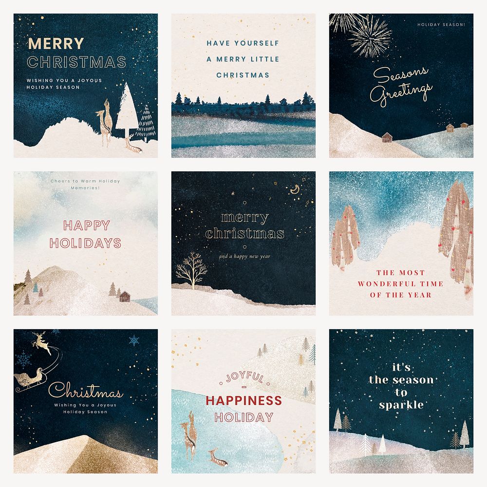 Winter Instagram post template, holiday greeting for social media vector set
