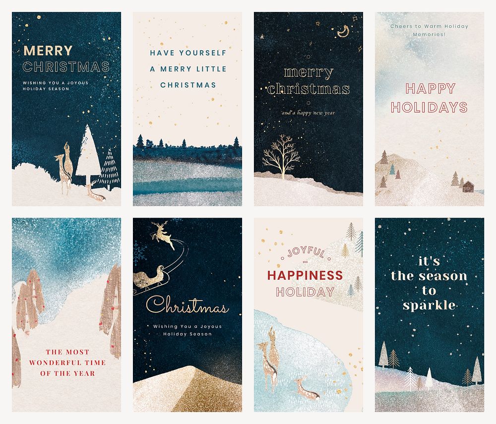 Festive mobile wallpaper editable template, winter season design set vector